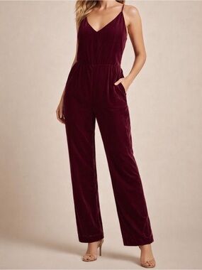 Banana Republic Burgundy Velvet Jumpsuit Size 2